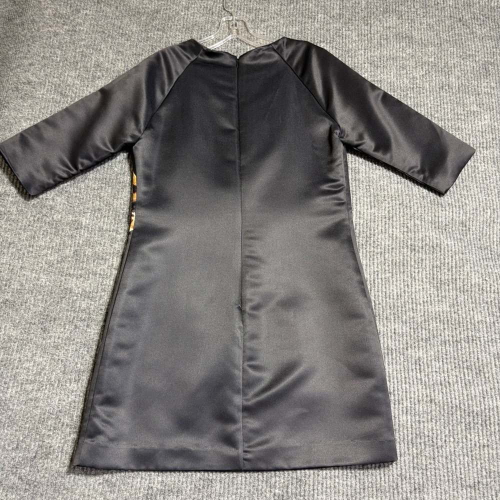 Ted Baker Black Satin Floral Orchid Leopard Print 3/4 Sleeve Shift Dress Size 3 - Picture 2 of 8